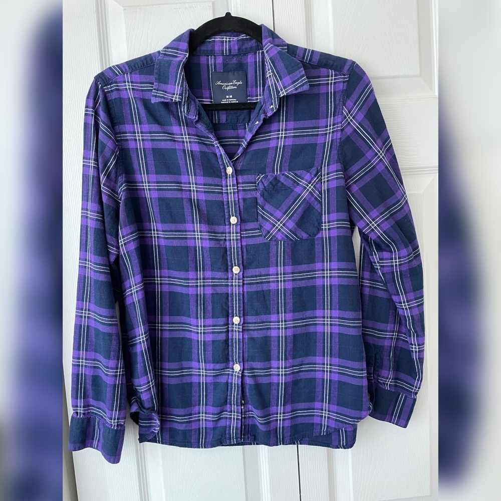 AE navy/purple plaid flannel